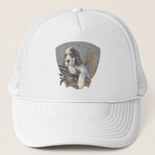 Engelse Setter puppy met een klassiek shotgun Trucker Pet