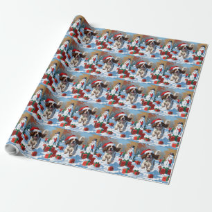 Engelse Setter rent door Sneeuw met Kerstmuts Cadeaupapier