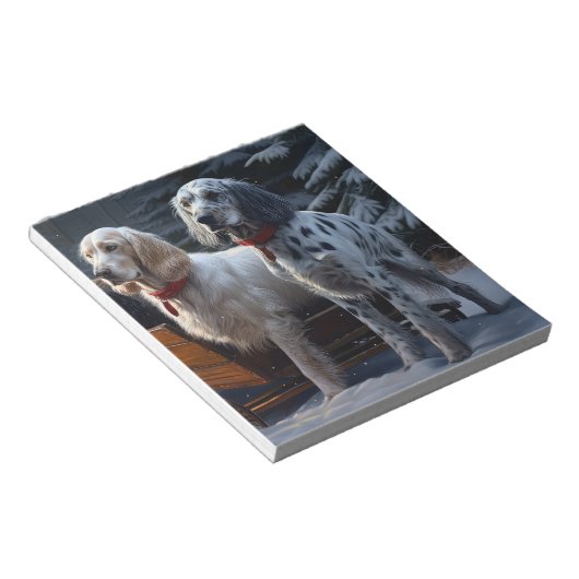 Engelse Setter Snowy Sleigh Kerst Decor Notitieblok (Schuin)
