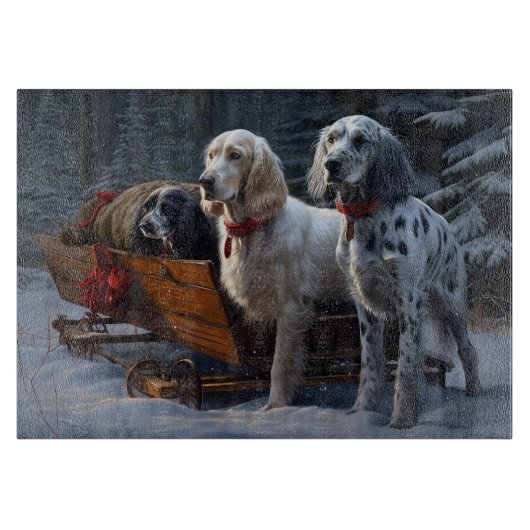 Engelse Setter Snowy Sleigh Kerst Decor Snijplank (Voorkant)