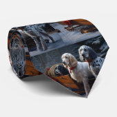 Engelse Setter Snowy Sleigh Kerst Decor Stropdas (Opgerold)