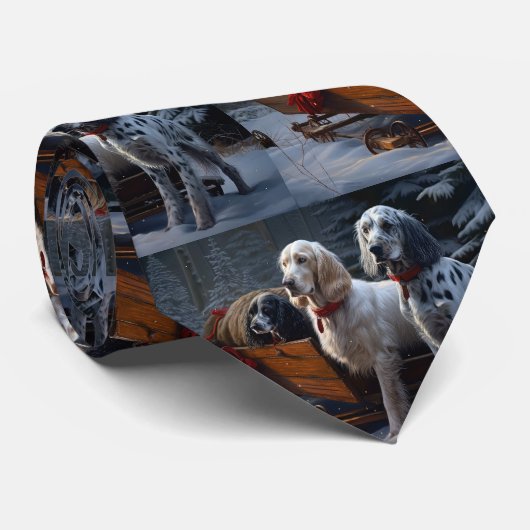 Engelse Setter Snowy Sleigh Kerst Decor Stropdas (Opgerold)
