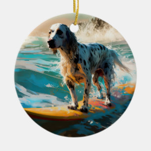 Engelse Setter Strand Surfen Schilderij Keramisch Ornament