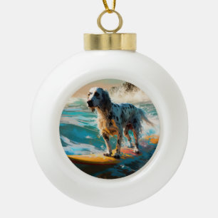 Engelse Setter Strand Surfen Schilderij Keramische Bal Ornament