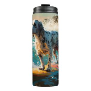 Engelse Setter Strand Surfen Schilderij Thermosbeker