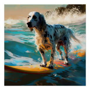 Engelse Setter Strand Surfschildering Perfect Poster