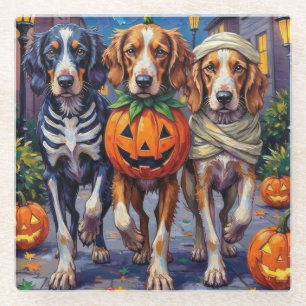 Engelse Setter Trick-or-Treating Halloween Kostuum Glazen Onderzetter