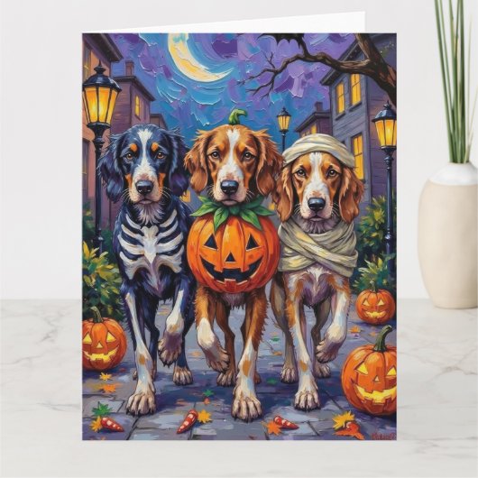 Engelse Setter Trick-or-Treating Halloween kostuum Kaart (Voorkant)