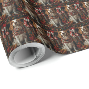 Engelse Setterhond met kerstcadeaus open haard Cadeaupapier