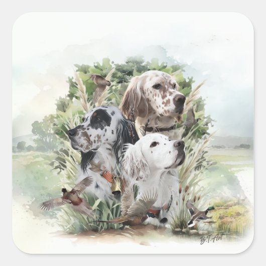 Engelse Setters Vierkante Sticker (Voorkant)