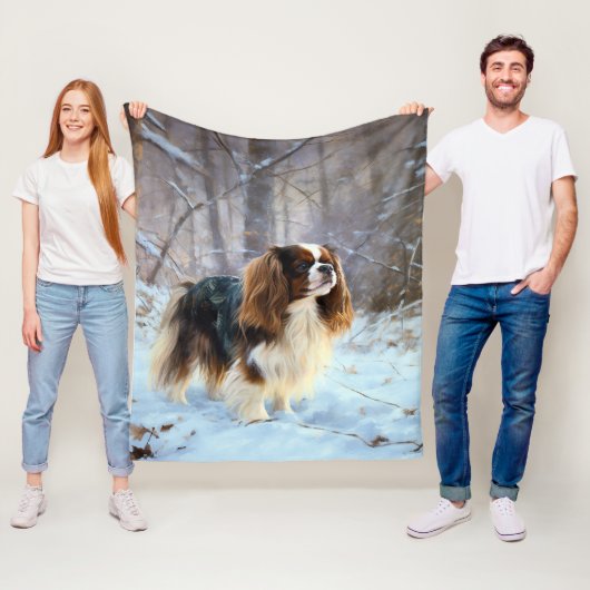 Engelse Speelgoed Spaniel Laat het sneeuwen Kerstm Fleece Deken (In situ)