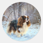 Engelse Speelgoed Spaniel Laat het sneeuwen Kerstm Ronde Sticker (Voorkant)