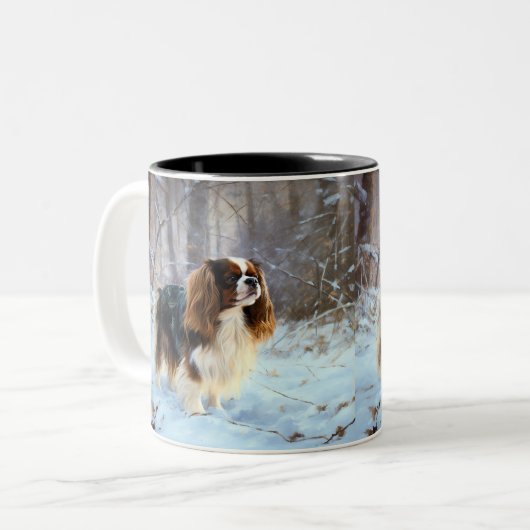 Engelse Speelgoed Spaniel Laat het sneeuwen Kerstm Tweekleurige Koffiemok (Voorkant links)