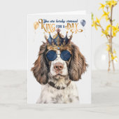 Engelse Springer King for a Day Funny Birthday Kaart (Gele Bloem)