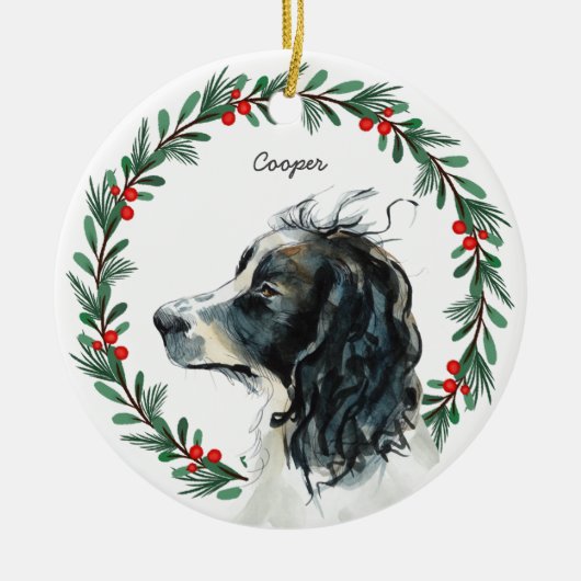 Engelse Springer Spaniel Aangepaste naam Kerstmis Keramisch Ornament (Voorkant)