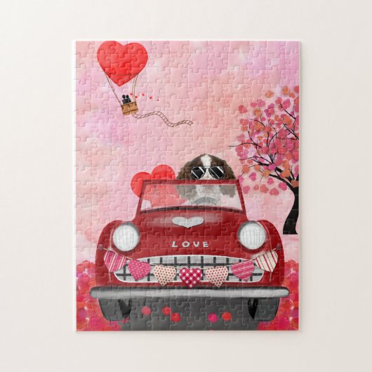 Engelse Springer Spaniel Auto Hartjes Valentijnsda Legpuzzel (Verticaal)