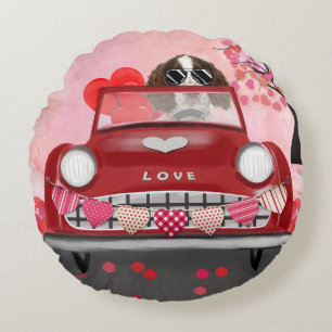 Engelse Springer Spaniel Auto Hartjes Valentijnsda Rond Kussen