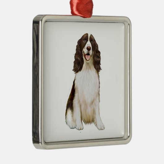 Engelse Springer Spaniel (B) - Lever en Wit Metalen Ornament (Rechts)