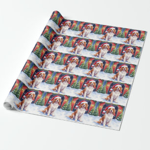 Engelse Springer Spaniel Brandweerkazerne Kerstman Cadeaupapier