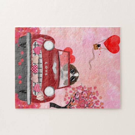 Engelse Springer Spaniel Car Hearts Valentijns Legpuzzel (Horizontaal)