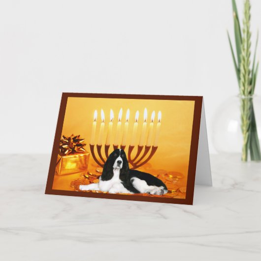 Engelse Springer Spaniel Chanukah Kaart Menorah (Voorkant)