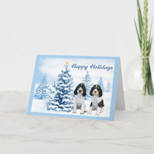 Engelse Springer Spaniel Christmas Kaart Blue Tree