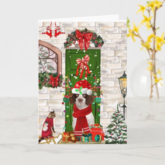 Engelse Springer Spaniel Dog Kerstmis Kaart (Gele Bloem)