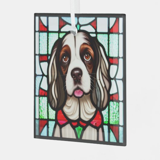 Engelse Springer Spaniel "Glas in lood" Glas Ornament (Voorkant links)