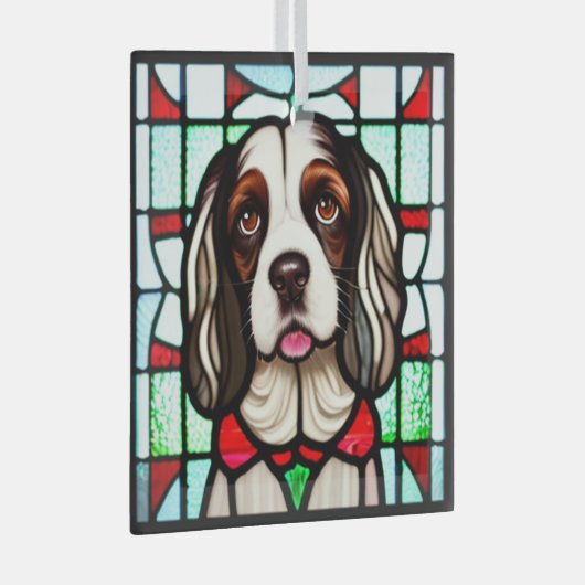 Engelse Springer Spaniel "Glas in lood" Glas Ornament (Voorkant Rechts)