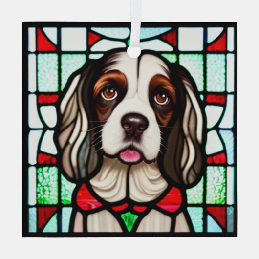 Engelse Springer Spaniel "Glas in lood" Glas Ornament (Achterkant)