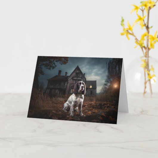 Engelse Springer Spaniel Halloween Scary Kaart (Gele Bloem)