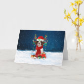 Engelse Springer Spaniel Hond in Sneeuw Kerstmis Kaart (Gele Bloem)