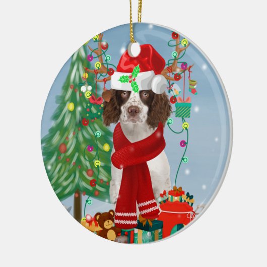 Engelse Springer Spaniel-hond met kerstcadeaus Keramisch Ornament (Links)