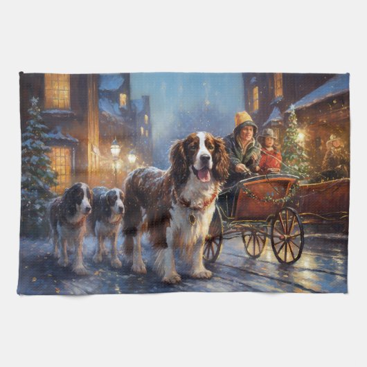 Engelse Springer Spaniel Kerst Feestelijke Periode Theedoek (Horizontaal)