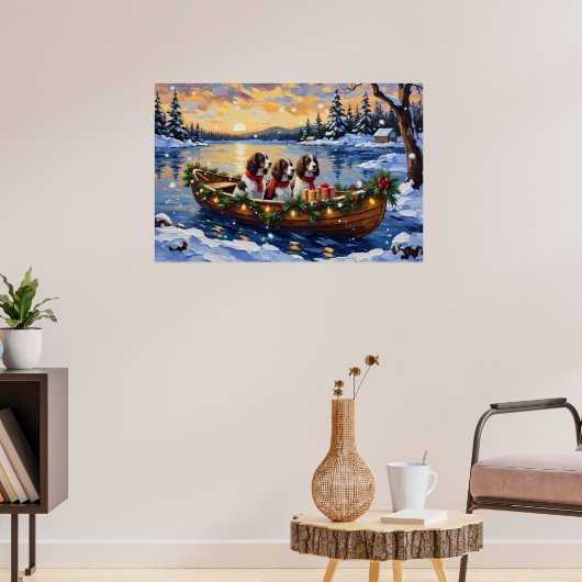 Engelse Springer Spaniel Kerstboot Vakantie Poster (Woonkamer 3)