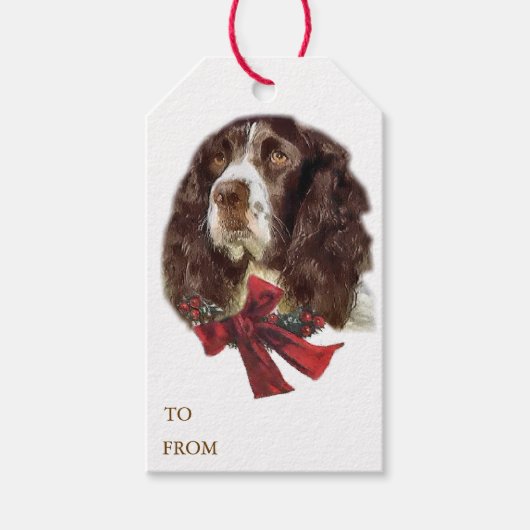 Engelse Springer Spaniel Kerstmis Cadeaulabel (Voorkant)