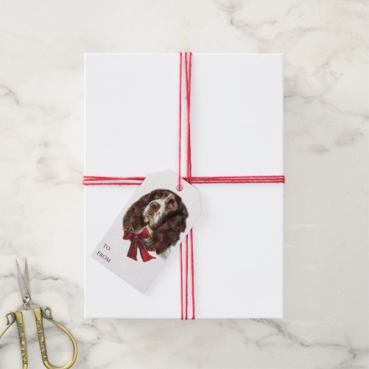 Engelse Springer Spaniel Kerstmis Cadeaulabel (Met Touw)