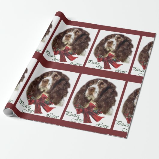 Engelse Springer Spaniel Kerstmis Cadeaupapier (Uitgerold)
