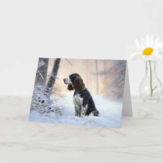 Engelse Springer Spaniel Laat het sneeuwen Kerstmi Kaart (Kleine Plant)