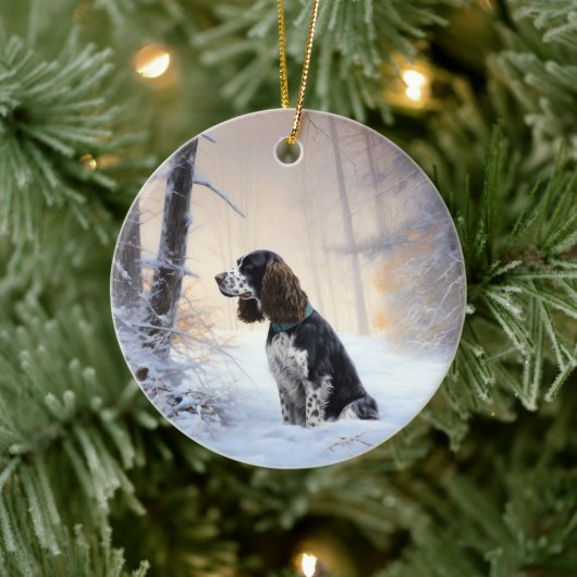 Engelse Springer Spaniel Laat het sneeuwen Kerstmi Keramisch Ornament (Boom)