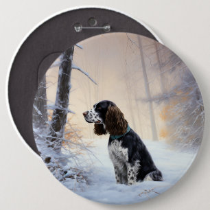 Engelse Springer Spaniel Laat het sneeuwen Kerstmi Ronde Button 6,0 Cm