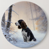 Engelse Springer Spaniel Laat het sneeuwen Kerstmi Ronde Button 6,0 Cm (Voorkant)