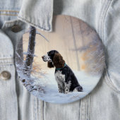 Engelse Springer Spaniel Laat het sneeuwen Kerstmi Ronde Button 6,0 Cm (In situ)