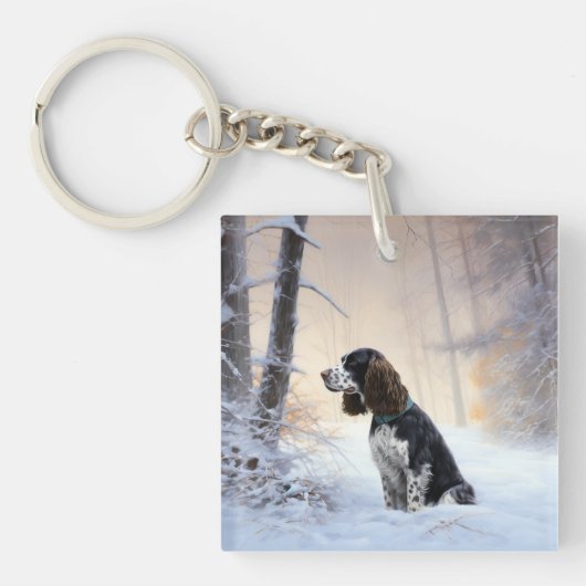 Engelse Springer Spaniel Laat het sneeuwen Kerstmi Sleutelhanger (Voorkant)
