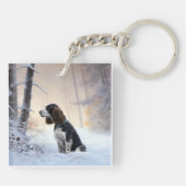 Engelse Springer Spaniel Laat het sneeuwen Kerstmi Sleutelhanger (Achterkant)