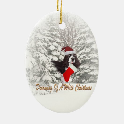 Engelse Springer Spaniel Merry Kerstmis Keramisch Ornament (Achterkant)