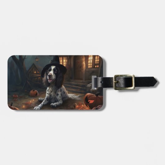 Engelse Springer Spaniel Pompoenen Halloween Scary Bagagelabel (Voorkant horizontaal)
