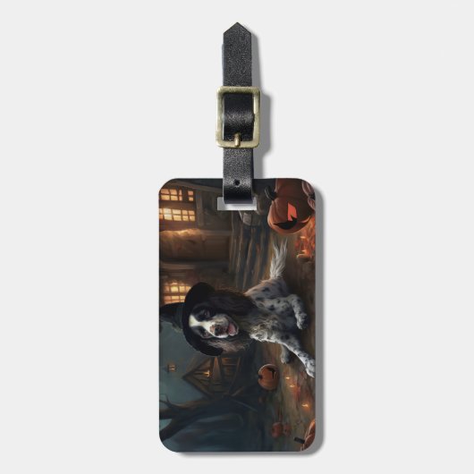Engelse Springer Spaniel Pompoenen Halloween Scary Bagagelabel (Voorkant verticaal)