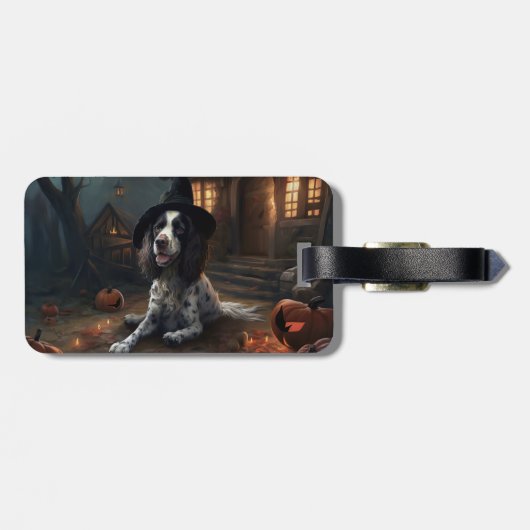 Engelse Springer Spaniel Pompoenen Halloween Scary Bagagelabel (Achterkant horizontaal)