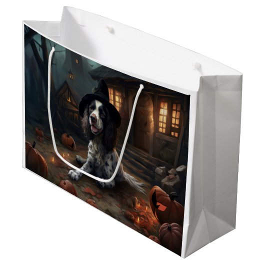 Engelse Springer Spaniel Pompoenen Halloween Scary Groot Cadeauzakje (Voorkant Gekanteld)